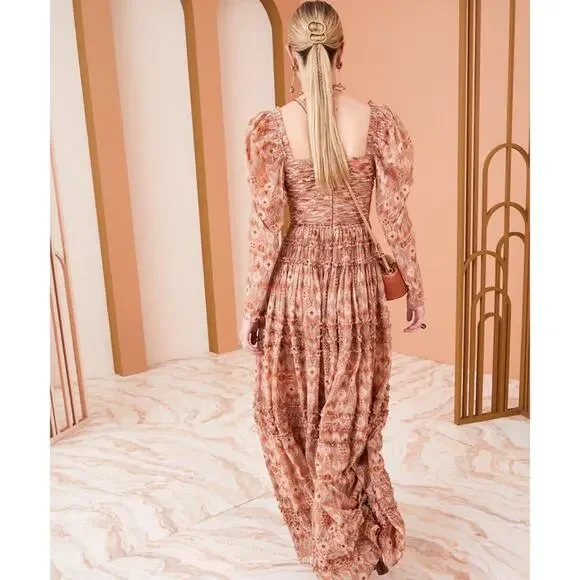 Ulla Johnson Rabia Horizon Brown Printed Silk Blend Maxi Gown Dress Women’s 2 - Picture 5 of 15